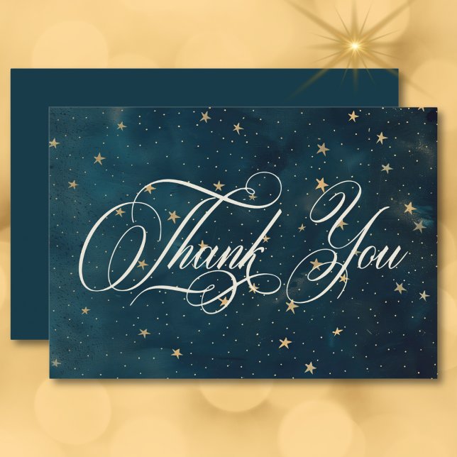 Celestial Midnight Blue Crescent Måne Bröllop Tack Kort (Celestial Midnight Blue Crescent Moon Wedding Thank You Card)