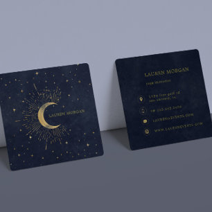 Celestial Midnight Blue Crescent Måne Fyrkantigt Visitkort