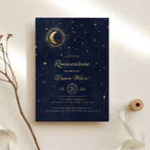 Celestial Midnight Blue Guld Stars Quinceanera