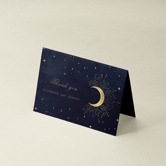 Celestial Midnight Blue Guld Stars - tackkort (Skapare uppladdad)