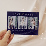 Celestial Midnight Blue och Guld Quinceanera Spara Datumet<br><div class="desc">Celestial Midnight Blue och Guld Quinceanera Spara datum</div>