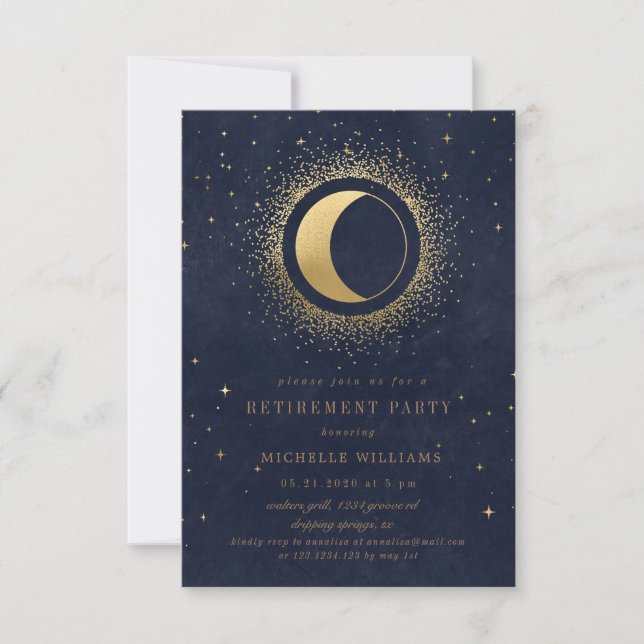 Celestial Midnight Blue Stars Pension Party Inbjudningar (Framsida)