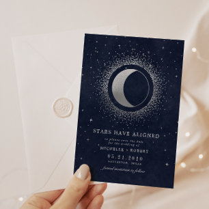 Celestial Midnight Blue Stars Photo Save Date Inbjudningar