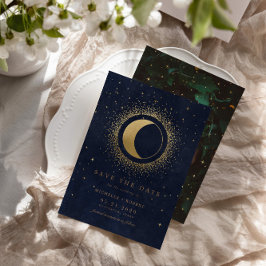 Celestial Midnight Blue Stars Photo Save Date Inbjudningar