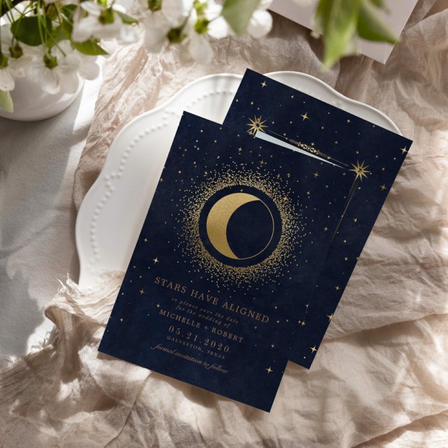 Celestial Midnight Blue Stars Photo Save Date Inbjudningar (Skapare uppladdad)