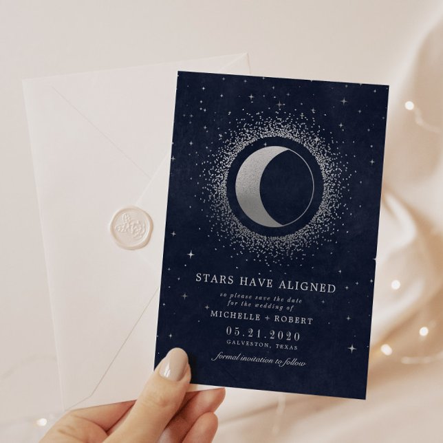 Celestial Midnight Blue Stars Photo Save Date Inbjudningar (Skapare uppladdad)