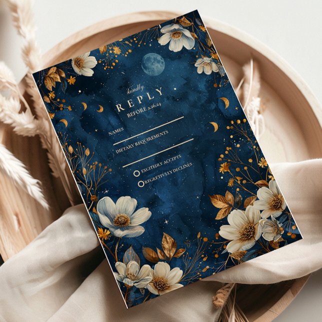 Celestial Midnight Floral Wedding OSA Kort (Skapare uppladdad)