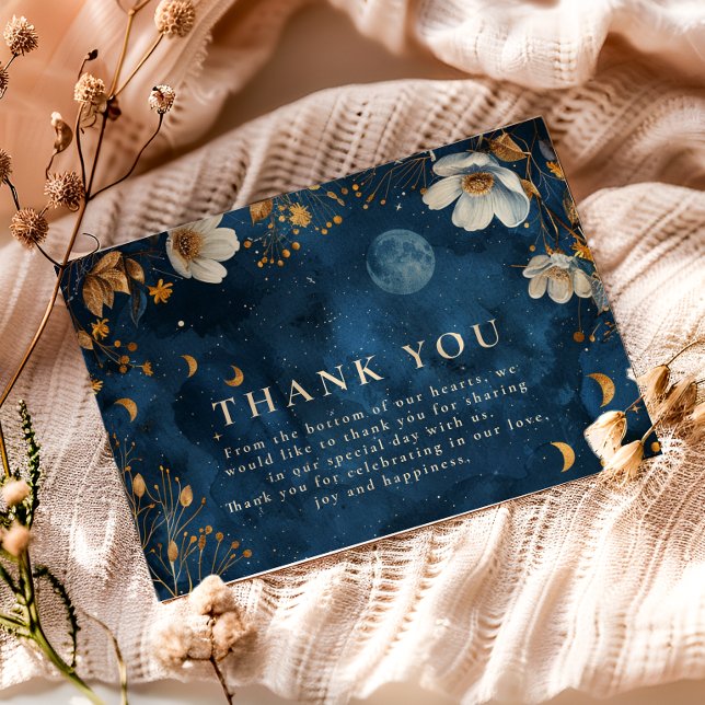 Celestial Midnight Floral Wedding Tack Kort (Skapare uppladdad)