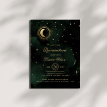 Celestial Midnight Grönt Guld Stars Quinceanera