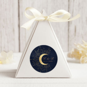 Celestial Midnight Guld Måne Bröllop Runt Klistermärke