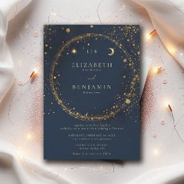 Celestial Midnight Guld Monogram Elegant bröllop Inbjudningar