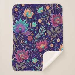 Celestial Midnight Lotus Floral Pattern Blanket