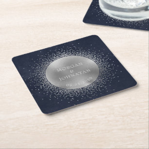 Celestial Midnight Silver Måne Bröllop Underlägg Papper Kvadrat