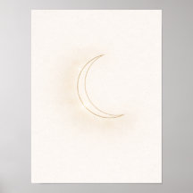 Celestial Minimal Måne Väggkonst – Beige Halvmåne