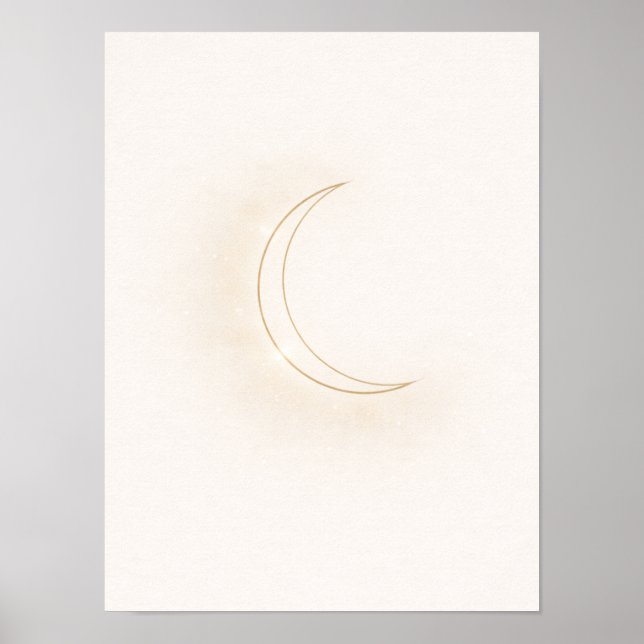 Celestial Minimal Moon Wall Art – Beige Crescent Poster (Framsidan)