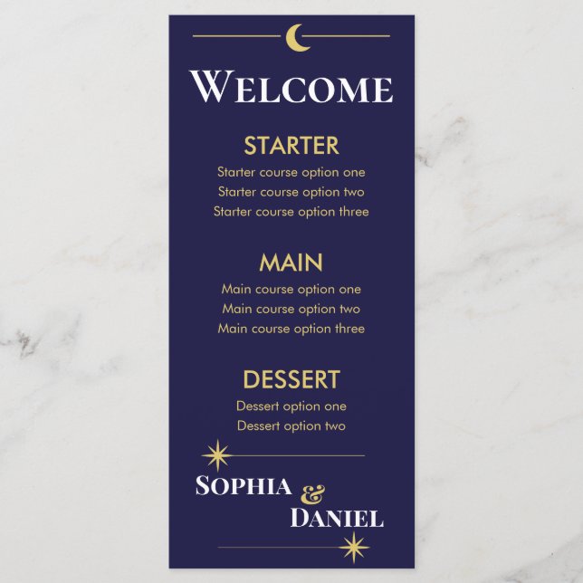 Celestial Minimalist Wedding Menu Meny (Framsida)