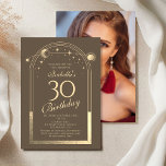 Celestial Mocha Guld Sol Måne Stars 30års födelsed Inbjudningar<br><div class="desc">CELESAL Mocha Guld Sol Måne Astronomy 30års födelsedag Fotoinbjudan har en elegant sol,  måne och stjärnor med en gyllene guld på mocha-bakgrund. Inuti finns din anpassningsbar 30-årsinbjudan. Lägg till ditt favoritfoto på motsatt sida. Designad för dig av Evco Studio www.zazzle.com/store/evcostudio</div>