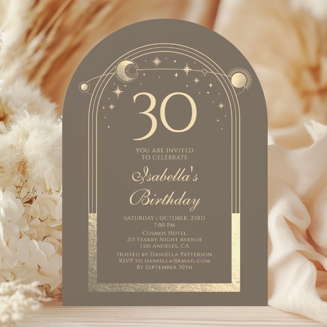 Celestial Mocha Guld Sol Måne Stars 30års födelsed Inbjudningar (Skapare uppladdad)