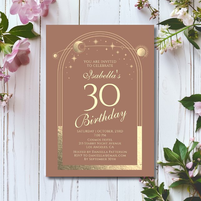Celestial Mocha Guld Sol Måne Stars 30års födelsed Inbjudningar (Skapare uppladdad)