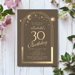 Celestial Mocha Guld Sol Måne Stars 30års födelsed Inbjudningar<br><div class="desc">Celestial Mocha Guld Sol Astronomy 30års födelsedag inbjuds till en elegant sol,  måne och stjärnor med en gyllene Måne på en mocha bakgrund. Inuti finns din anpassningsbar 30-årsinbjudan. Anpassa genom att redigera texten i textrutorna. Designad för dig av Evco Studio www.zazzle.com/store/evcostudio</div>
