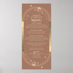 Celestial Mocha Guld Sol Måne Stars 30års födelsed Poster