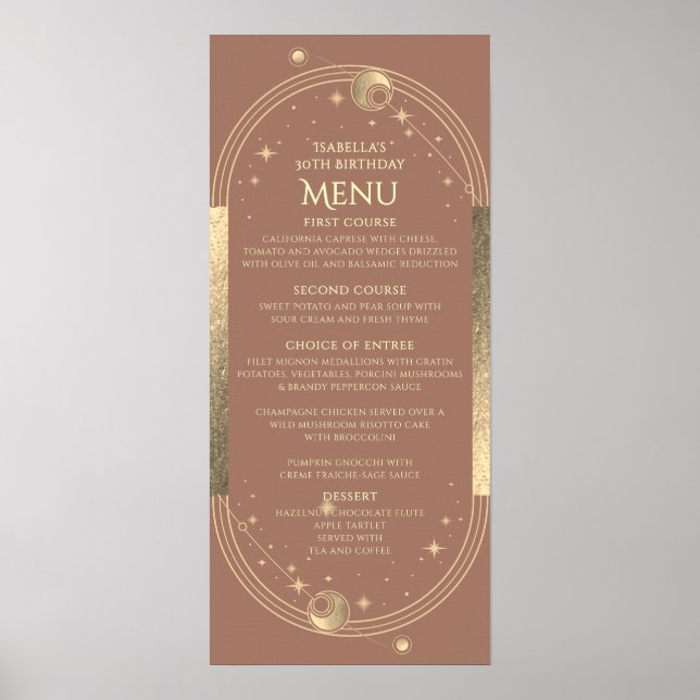 Celestial Mocha Guld Sol Måne Stars 30års födelsed Poster (Framsidan)