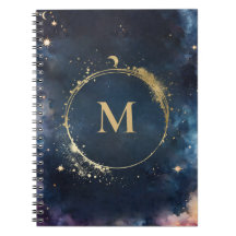 Celestial Monogram Blue Guld Galaxy Himmel Planets