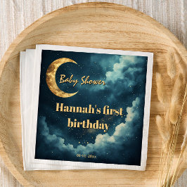 Celestial Moon and Stars First Birthday Baby Showe Pappersservett