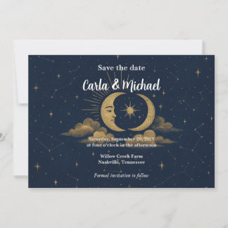 Celestial Moon and Stars Save the Date Invitation Spara Datumet