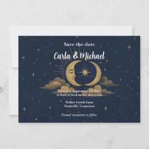 Celestial Moon and Stars Spara datum-inbjudan Datumet