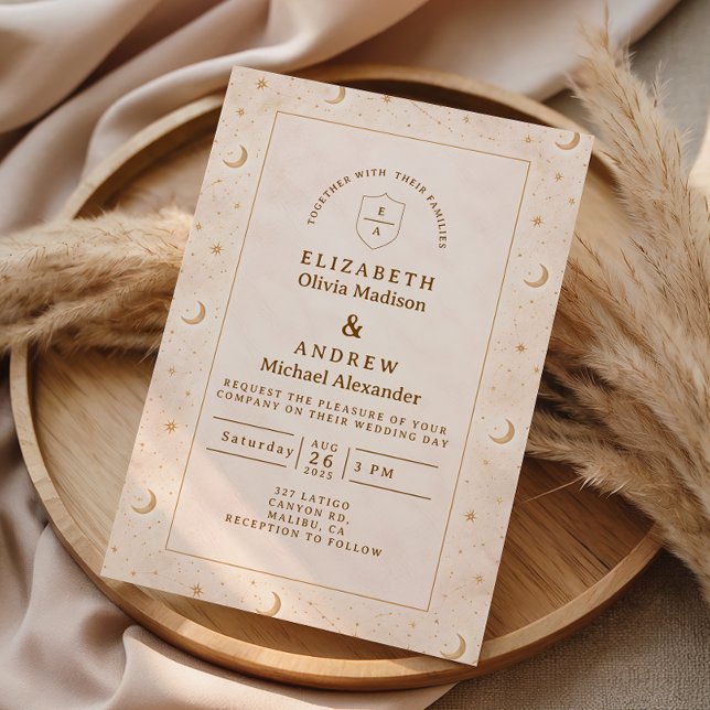 Celestial Moon And Stars Wedding Inbjudningar (Skapare uppladdad)