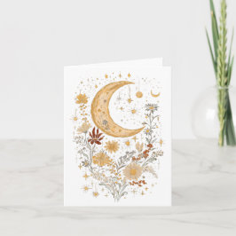 Celestial Moon and Wildflower Greeting Card – Boho Kort
