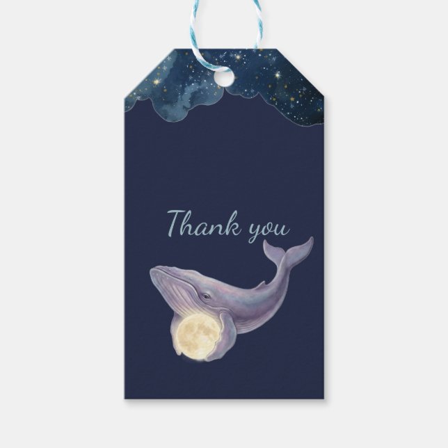 Celestial Moon Baby Shower Present Förpackning | V Presentetikett (Framsidan)
