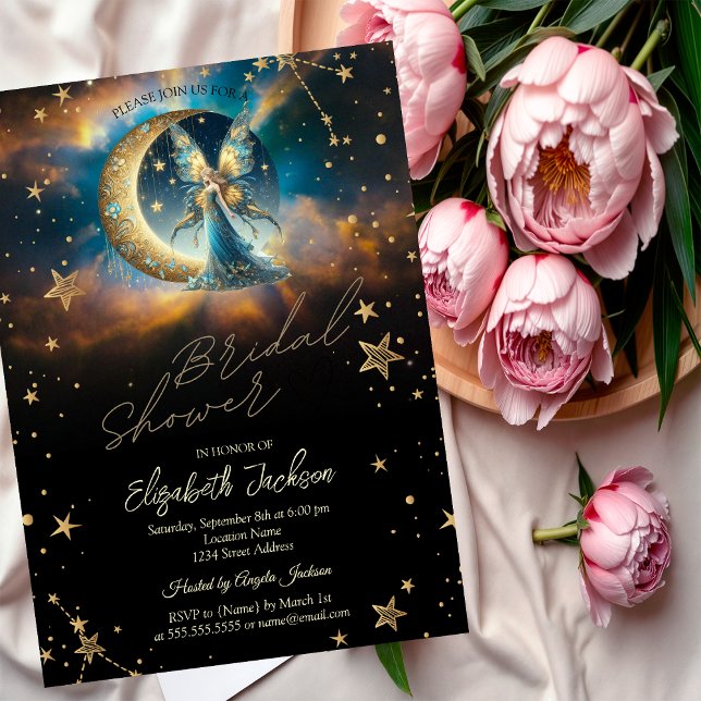 Celestial Moon Blue Fairy Stars Bridal Shower Inbjudningar (Skapare uppladdad)