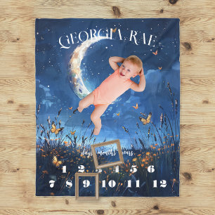 Celestial Moon & Butterfly Baby Milstolpe Fleecefilt