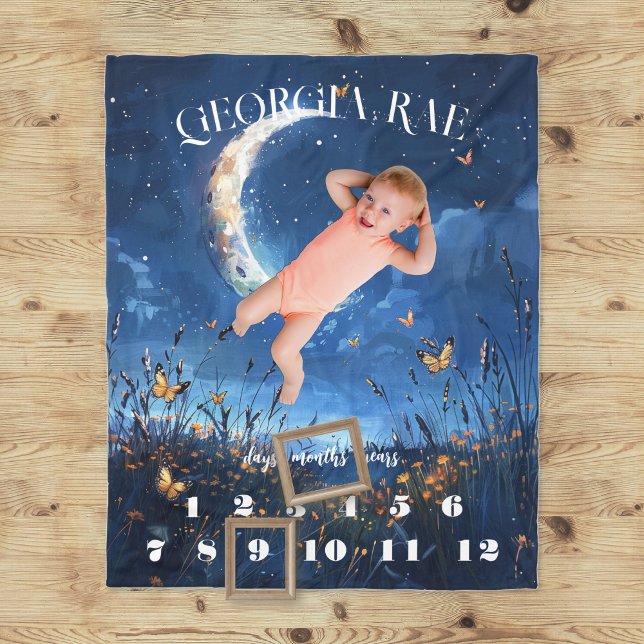 Celestial Moon & Butterfly Baby Milstolpe Fleecefilt (Skapare uppladdad)