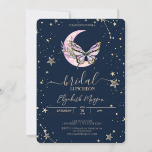 Celestial Moon Butterfly Blå Bröllops Luncheon Inbjudningar