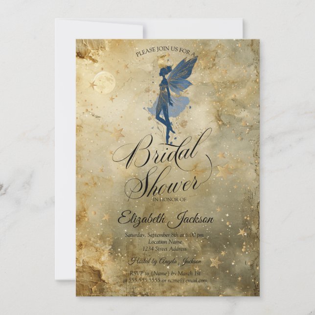 Celestial Moon Fairy Girl Guld Bröllopsdusch Inbjudningar (Framsida)