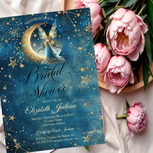 Celestial Moon Fairy Stars Bridal Shower Inbjudningar (Skapare uppladdad)