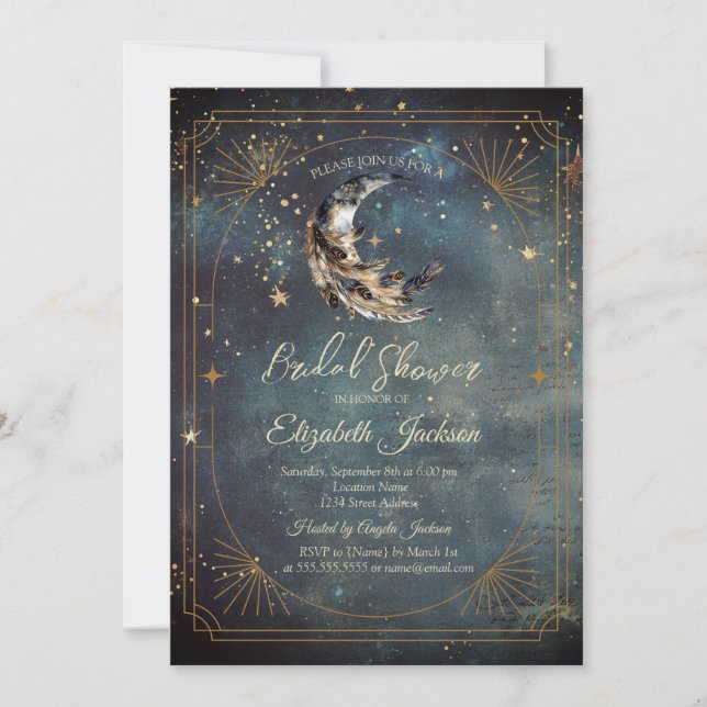 Celestial Moon Feather Frame Sky Bridal Shower Inbjudningar (Framsida)