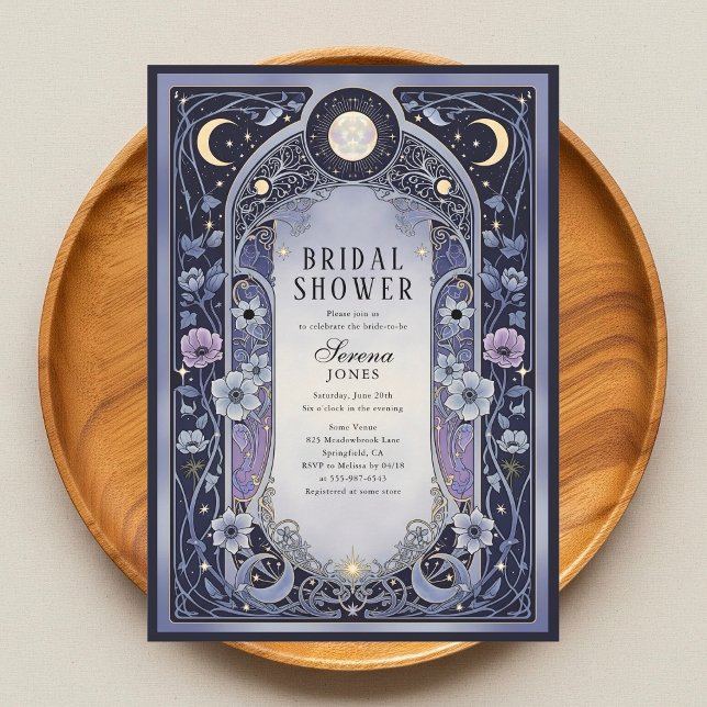 Celestial Moon Floral Art Nouveau Bridal Shower Inbjudningar (Skapare uppladdad)