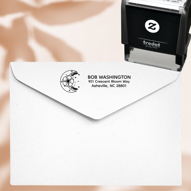 Celestial Moon & Flower Returadress Stämpel (Celestial floral return address stamp)