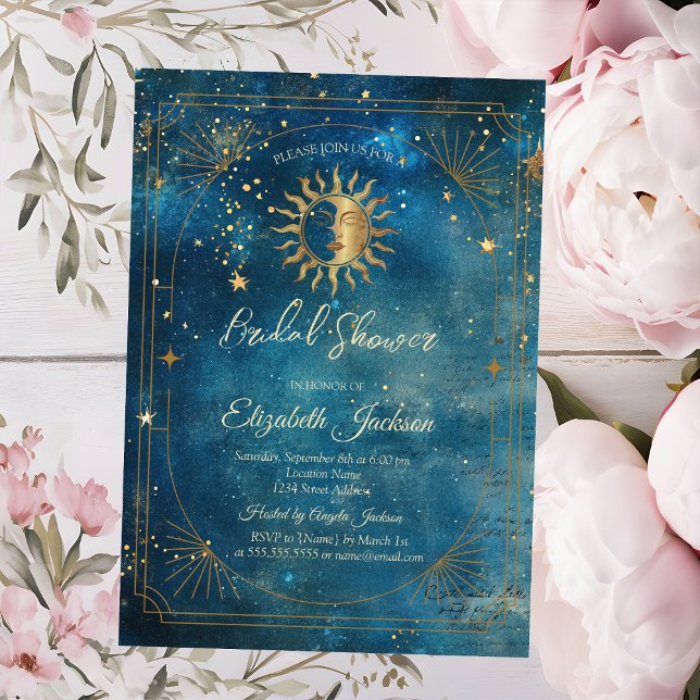 Celestial Moon Frame Blue Bridal Shower Inbjudningar (Skapare uppladdad)