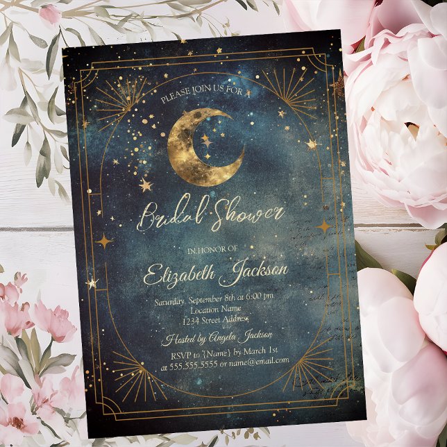 Celestial Moon Frame Dark Galaxy Sky Bridal Shower Inbjudningar (Skapare uppladdad)