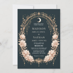 Celestial Moon Frame Guld Romantisk bröllop Inbjudningar