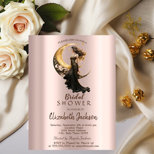 Celestial Moon Girl Rose Gold Bröllopsdusch Inbjudningar (Skapare uppladdad)