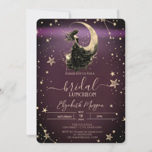 Celestial Moon Girl Stars Luncheon Burgundy Inbjudningar