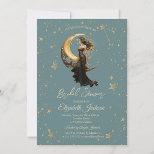 Celestial Moon Girl Stars Mintgrön Bröllopsdusch Inbjudningar