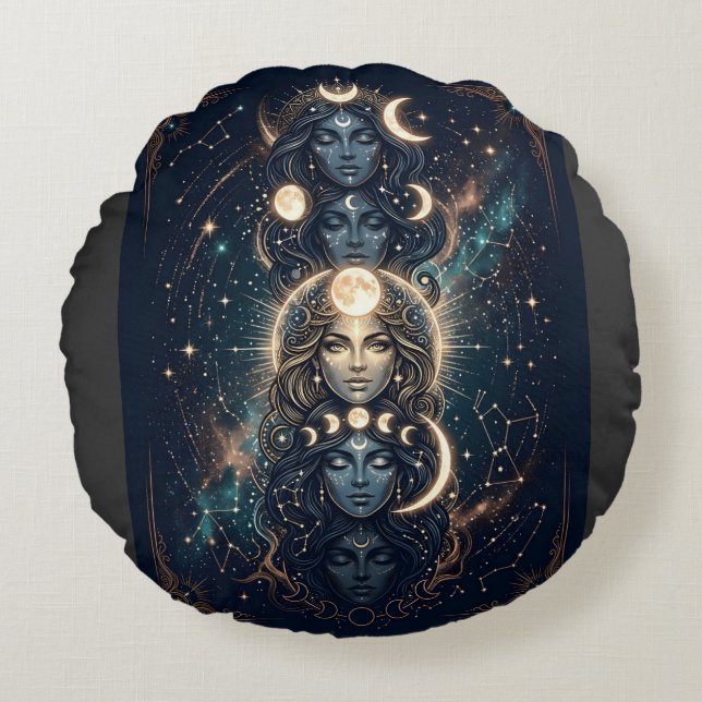 Celestial Moon Goddess Mystical  Rund Kudde (Framsidan)
