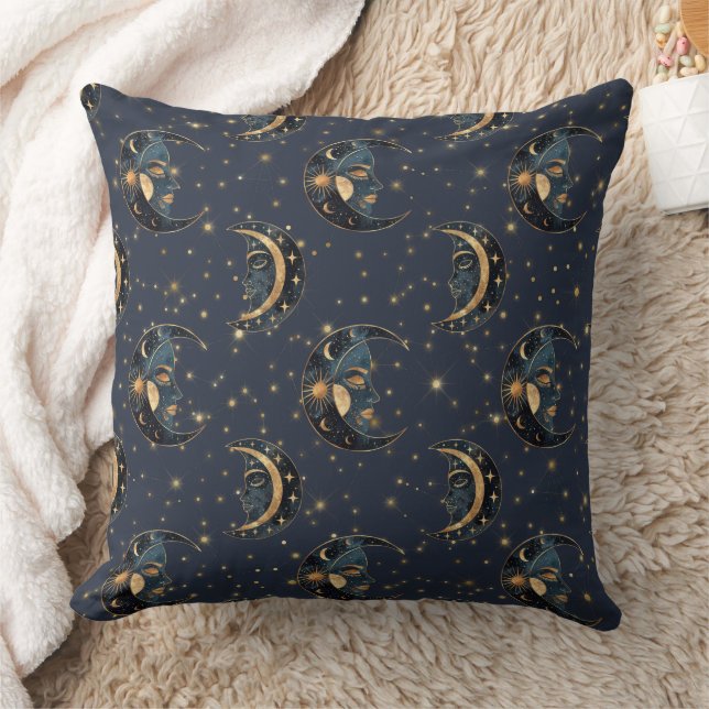 Celestial Moon Gold Starry Night Pattern (3) Kudde (Filt)
